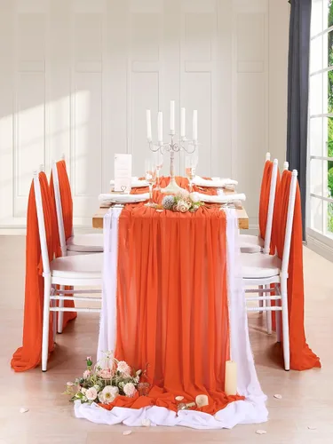 Vista 7 de The Yard - Tela transparente de gasa naranja quemada de 10 yardas, decoración de corredor de boda, decoración de despedida de soltera Naranja quemado