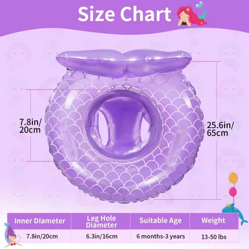 Vista 2 de Flotador de piscina para bebé, anillo inflable de sirena con asa de asiento, flotadores de piscina para bebés y niñas pequeños