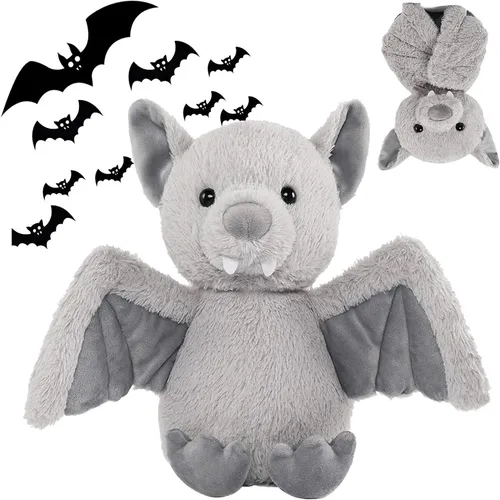 Vista 7 de Peluche de murciélago de peluche de 11 pulgadas para Halloween, muñeco de peluche para dormir, juguetes para cumpleaños, Navidad, regalos peludos