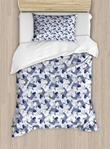 Vista 38 de Ambesonne Hawaii - Juego de funda de edredón de verano, palmeras y hojas exóticas de helecho, fondo colorido abstracto, juego de ropa de cama