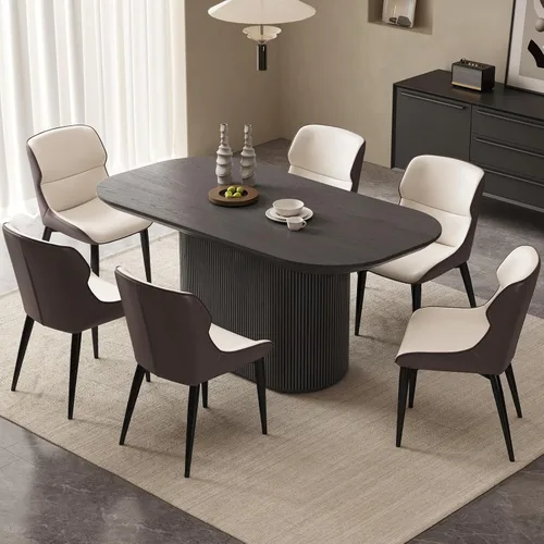 Vista 39 de Mesa de comedor ovalada de 86 pulgadas con 8 sillas, juego de mesa de cocina moderno, mesa de comedor rectangular de lujo, mesa de comedor
