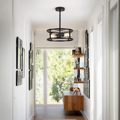 Vista 2 de Lámpara de techo industrial negra semiempotrada, iluminación de cocina de granja, lámparas de techo inclinadas para comedor, pasillo, entrada, 2 2