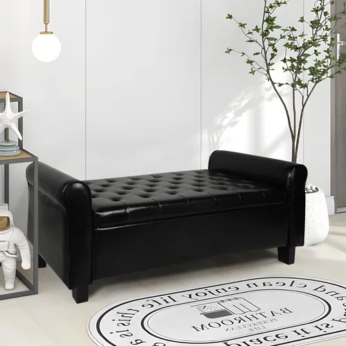 Vista 9 de Babion Banco otomano de almacenamiento con brazos, banco de extremo de cama para dormitorio, banco de almacenamiento con botones para entrada, sala