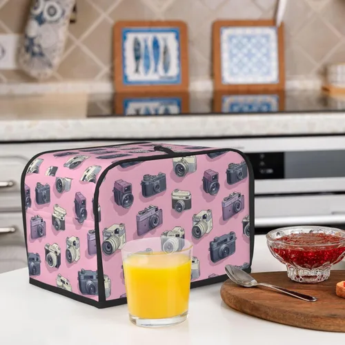 Vista 6 de Retro Camera Pink Print Toaster Cover 2 Slice, Toaster Oven Covers with Pockets for Kitchen Small Appliance Covers and Fingerprint Protection
