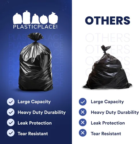 Vista 5 de Plasticplace - Bolsas de basura T55151BK de 55-60 galones │ 1.5 mil │ Revestimientos negros resistentes para botes de basura │Rollos │ 38 x 58