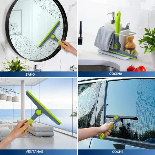 Vista 6 de DSV Standard Escobilla de limpieza de ventanas resistente verde y gris de 10 pulgadas, escobilla de mano para puertas de vidrio, ventanas