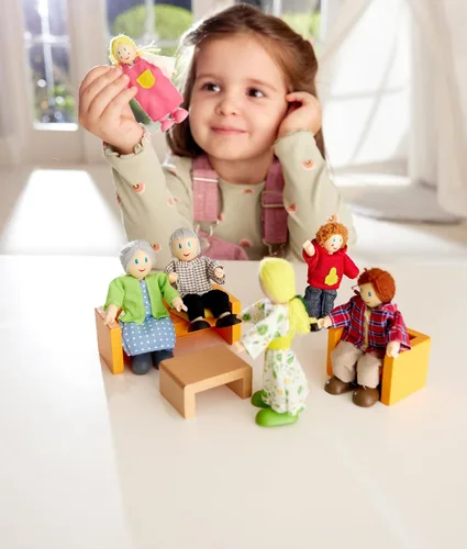 Vista 2 de Hape Juego familiar de muñecas caucasianas para casa de muñecas para niños