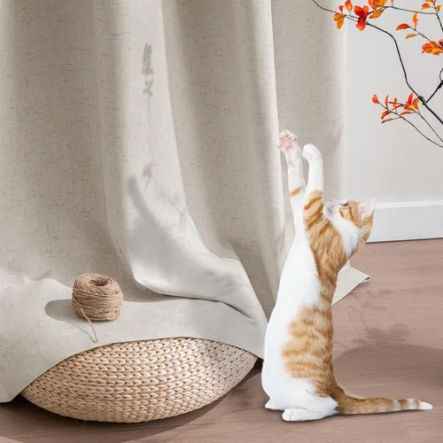 Vista 29 de Primitive - Cortinas opacas 100 % de lino texturizado natural para dormitorio, sala de estar, cortinas para ahorra energía, tela de arpillera