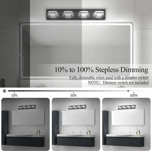 Vista 3 de Ralbay - Luces de tocador de baño de 5 temperaturas de color ajustables, negras, 4 luces, acrílicas, modernas, LED, mate, accesorios de iluminación
