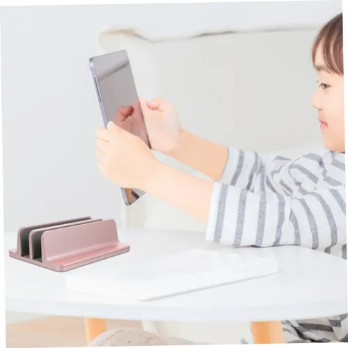 Vista 6 de BESPORTBLE Vertical Laptop Stand Double Slots Holder for Desktop Stable Multi-Device Organizer for Laptop Tablet and Phone Space-Saving Desk Rack