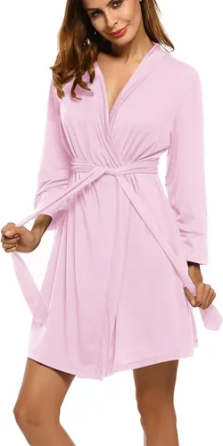 Vista 13 de HOTOUCH - Bata ligera de punto corta para mujer, bata de baño suave con bolsillos, ropa de dormir para damas