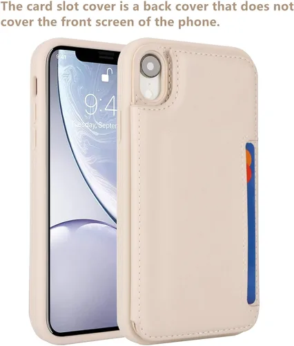 Vista 3 de iCoverCase Compatible con Funda para iPhone XR con Tarjetero, Funda de Teléfono Tipo Cartera para Hombres y Mujeres con Bloqueo RFID de Piel Beige