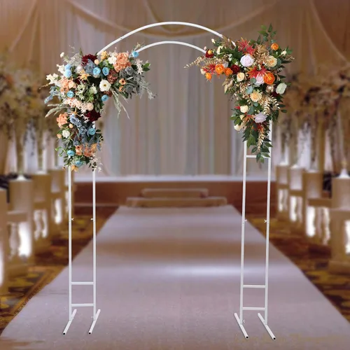 Vista 7 de Soporte de fondo de arco de boda de metal de 7.2 pies, soporte de telón de fondo de arco de globo blanco, marco de arco de boda para ceremonia