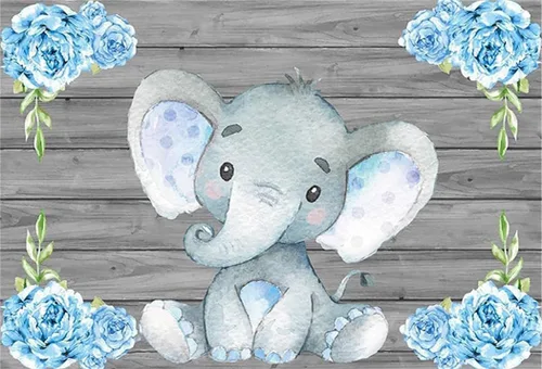 Vista 9 de AOFOTO - Fondo decorativo para baby shower, de vinilo, elefante azul