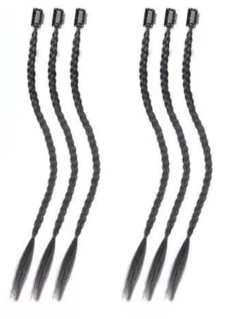 Vista 2 de Peluca sintética de 18 pulgadas, trenzas largas con clip, extensiones de cabello mixto de color rosa, gris, azul, cola de caballo, para niñas