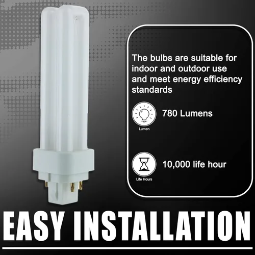 Vista 3 de Bombilla fluorescente compacta de doble tubo de 13 W, 3500 K, 780 lúmenes, 82 CRI, forma T4, base bi-pin GX23-2 (paquete de 10)