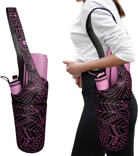 Vista 9 de Millenti Bolsa para esterilla de yoga manos libres, elegante diseño reversible con cremallera para teléfono, billetera y llaves, bolsillo lateral
