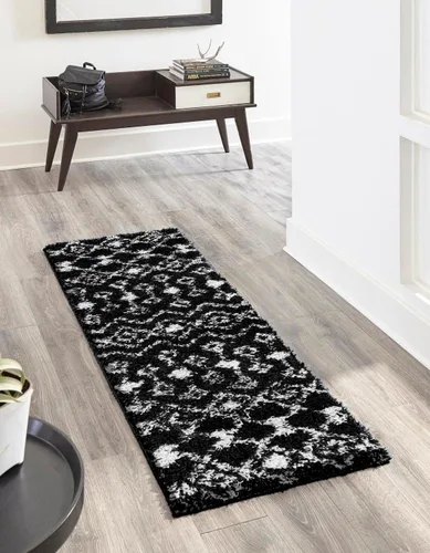 Vista 11 de Unique Loom Alfombra marroquí Trellis Shag Collection - Meknes (2 x 5 pies 1 pulgada, color marfil/gris)