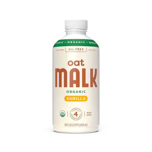 MALK Leche de avena orgánica de vainilla 28 onzas líquidas, sin OMG, sin gluten, sin lácteos, a base de plantas, vegana