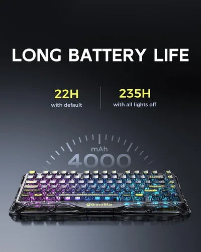 Vista 6 de GravaStar Mercury K1 Lite - Teclado para juegos 75%, teclado inalámbrico de tres modos de 2.4 GHzBTcable, teclado mecánico intercambiable