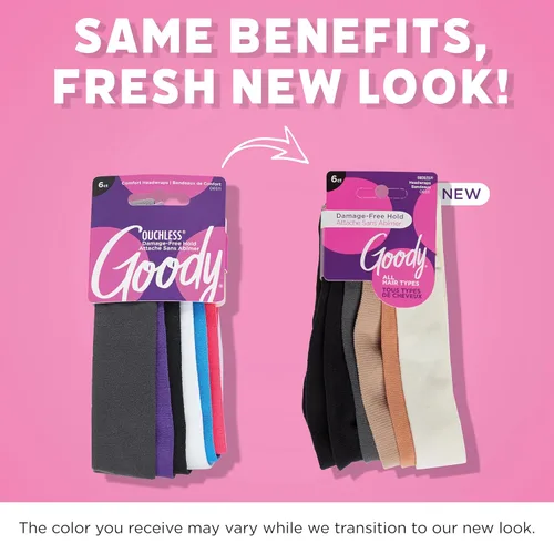 Vista 2 de Goody Envolturas básicas para la cabeza, 6 unidades, tonos neutros, sujeción suave sin daños, bandas elásticas para la cabeza para mujeres
