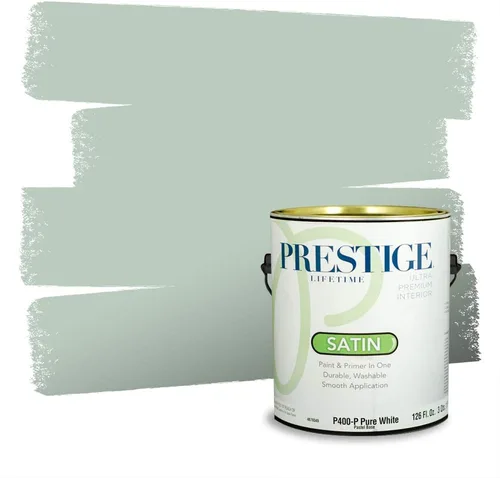 Vista 136 de Prestige Paints - Pintura exterior e imprimación en uno, 1 galón, plano, compatibilidad comparable con el color menta «Whipped Mint» de Behr