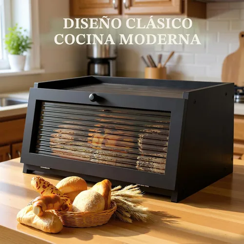 Vista 2 de LOHASOK Panera para encimera de cocina, panera grande para pan, contenedor de pan de granja, almacenamiento de pan con ventana, soporte para pan