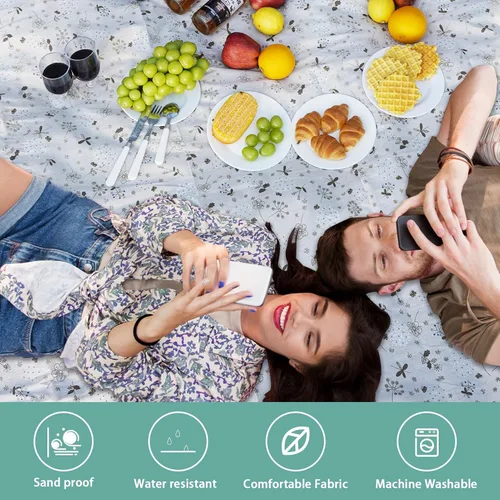 Vista 5 de WILLOW WEAVE Manta de picnic grande, alfombra de playa lavable sin arena, mantas de emergencia impermeables para camping, cestas de pícnic