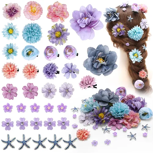 Vista 10 de 30 pinzas para el pelo de flores negras, para mujer, hechas a mano, artificiales con rosas oscuras, pinzas para el pelo para funerales, accesorios