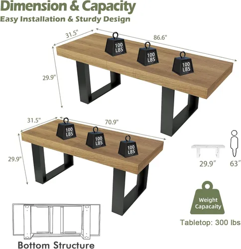 Vista 2 de STHOUYN Mesa de comedor rústica extensible de estilo granja para 8 10, 70.9" (86.6") x 31.5", Mesa de comedor rectangular para 6-10, Mesa de cocina