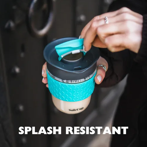 Vista 6 de Infusor de té suelto de viaje, colador de té desmontable con tapa a prueba de derrames, taza de café de viaje de vidrio reutilizable sin BPA