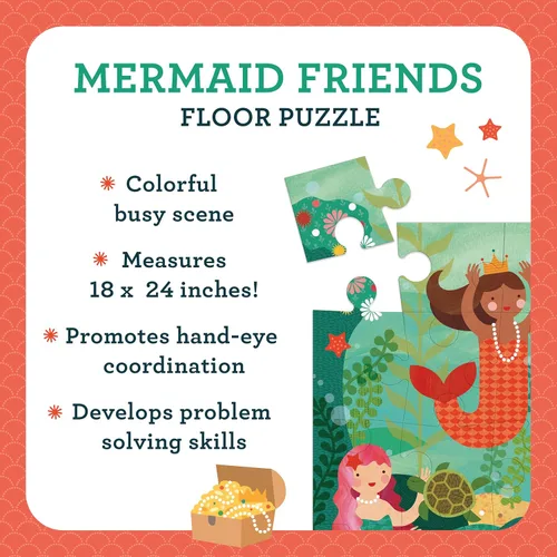 Vista 4 de Petit Collage Rompecabezas de piso de 24 piezas de sirena, rompecabezas grande para niños, rompecabezas de sirena completado que mide 18 x 24