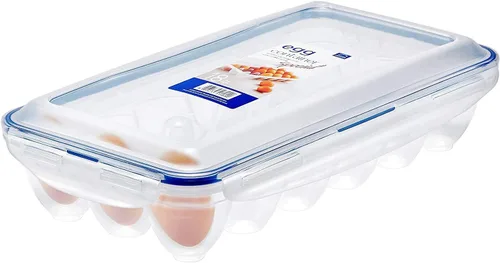 Lock & Lock HPL955 - Almacenamiento de huevos para 18 huevos, transparente y azul, 12.6 x 6.9 x 12.6 in