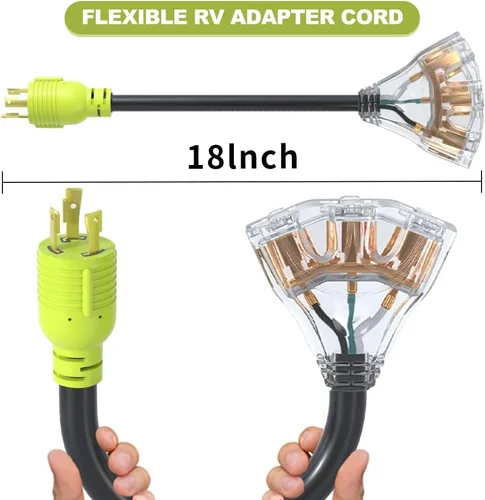 Vista 5 de Cable de alimentación para generador adaptador RV de 30 amperios a 110, adaptador de 3 clavijas de 30 amperios a enchufe de bloqueo giratorio de 20