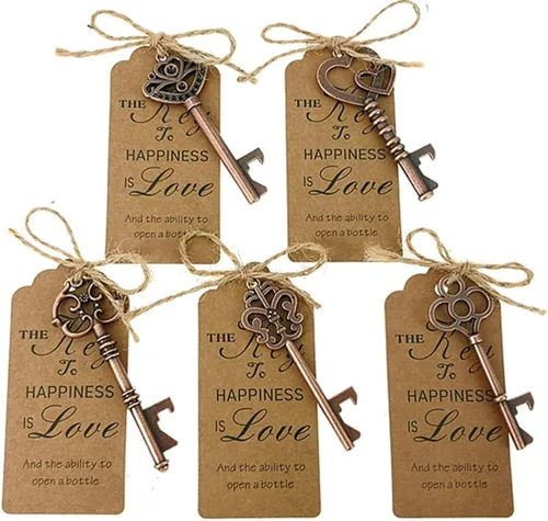 ALIMITOPIA 50 piezas de abrebotellas con llave de esqueleto, despedida de soltera, boda, fiesta, recuerdo, regalo con etiqueta de acompañante y