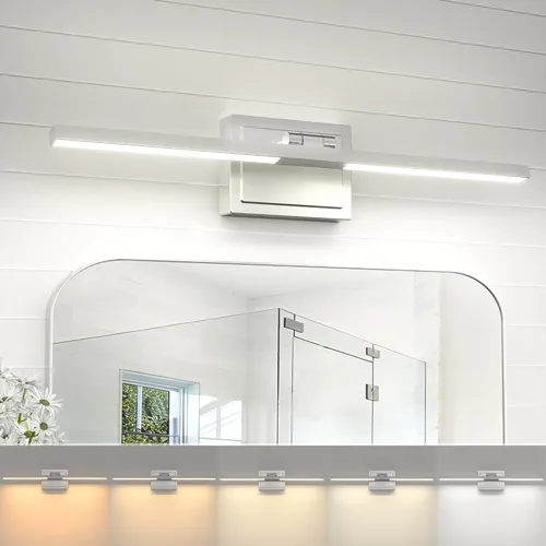 Vista 15 de NIORSUN Lámpara de baño moderna de 15.7 pulgadas, 20 W, 5CCT, regulable, luces LED negras sobre el espejo, luces de tocador para baño, espejo
