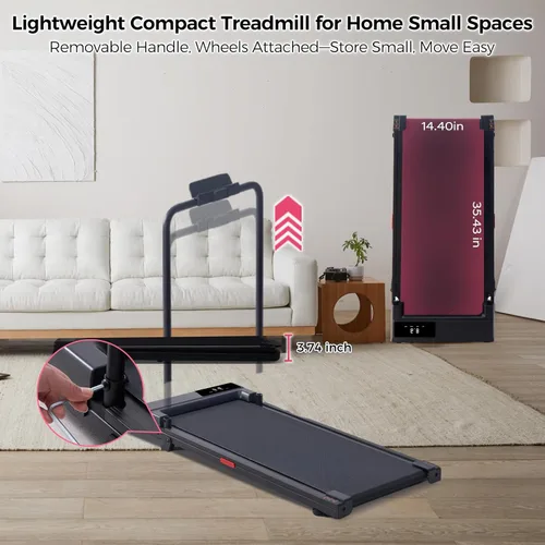Vista 10 de Walking Pad with Handle Bar, 2026 Upgrade Small Walking Pad Treadmill with Incline, 3.0HP Portable Under Desk Treadmill with Handles for Home Small