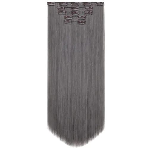 Vista 19 de HSPJHTM Extensiones de cabello castaño rojizo con clip, extensiones de cabello sintético de 22 pulgadas para Halloween, extensiones de cabello