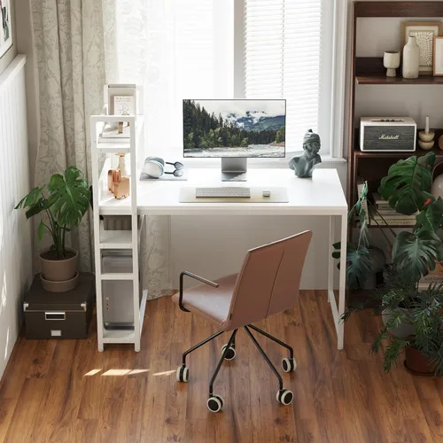 Vista 2 de CubiCubi Escritorio para computadora de 47 pulgadas con estantes de almacenamiento, mesa de estudio para oficina en casa, estilo moderno y simple