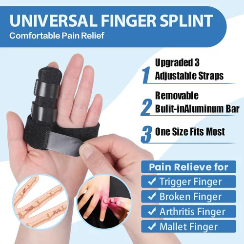 Vista 5 de 1 férula de dedo gatillo, tres correas ajustables para aliviar el bloqueo de los dedos, reventar, doblar, tendinitis, rigidez, alivio del dolor, se