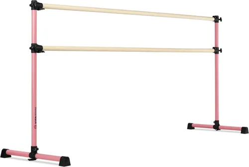 Vista 7 de Barra de ballet portátil independiente doble Vita Barre, Prodigy, de madera Altura ajustable, hecha en EE. UU., equipo de ejercicio para casa