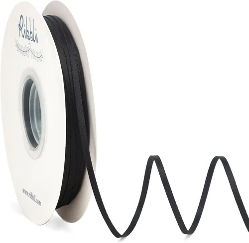 Ribbli - Cinta de satén 1/8 pulgadas x 100 yardas continuas, cinta negra delgada de doble cara para usar en tarjetas de invitación de boda,