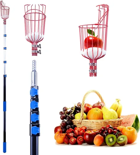 Poste recogedor de frutas de 13 pies con cesta para árboles frutales