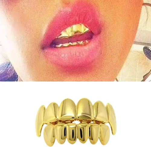 Vista 5 de NUOBESTY Parrillas doradas de dientes Hip Hop para boca superior inferior, Metal