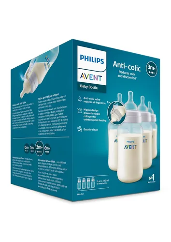 Vista 9 de Philips Avent - Biberones anticólicos, 11 onzas, con flujo de 3 pezones, 9.8 ft+, 4 unidades, transparente, SCY106/04