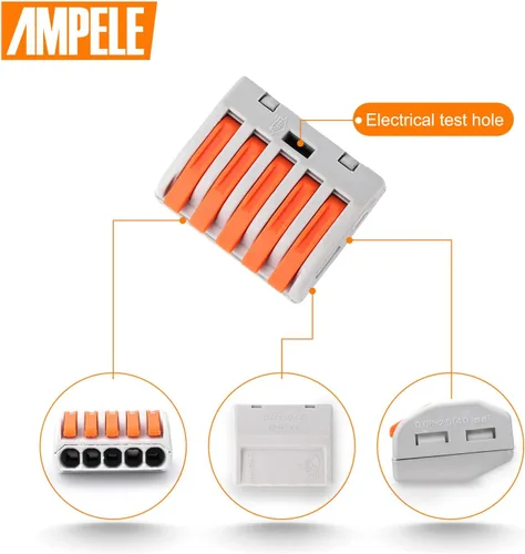 Vista 5 de Conector de cable de palanca de 2 puertos, conectores de alambre de empalme compactos para múltiples tipos de cables