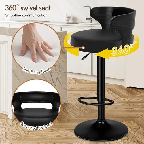 Vista 5 de ALFORDSON Bar Stools Set of 4, Adjustable Height Swivel Barstools for Kitchen Counter, Modern PU Leather Upholstered Bar Chairs with Bentwood Back