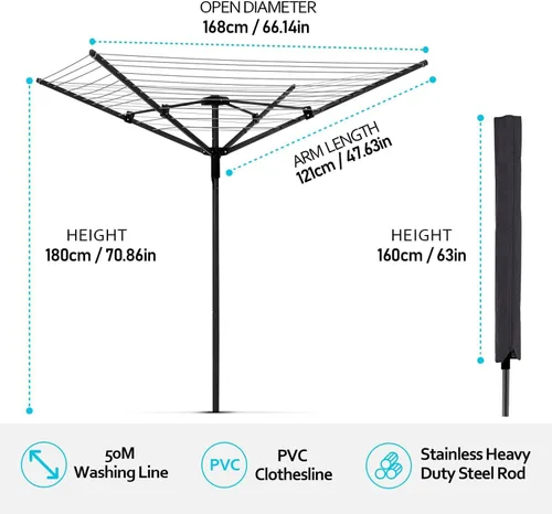 Vista 2 de Nisorpa Tendedero giratorio para paraguas para exteriores, altura ajustable, con cubierta protectora impermeable, secadora giratoria plegable con 4