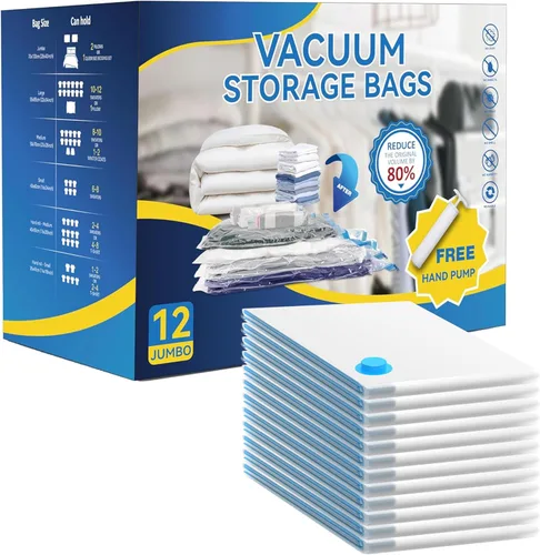 Vista 10 de Simple Deluxe 10 bolsas de almacenamiento al vacío jumbo, bolsas de ahorro de espacio con bomba de mano, bolsas de sellado al vacío para ropa