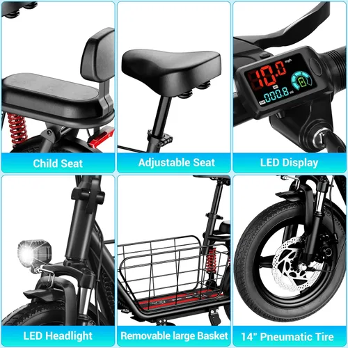 Vista 6 de SEHOMY 2 Seater Electric Scooter for Adults 330lbs, Folding Escooters with Seat, 850W Peak Motor, 25/20 Miles Range, 22/15.5 MPH, Storage Basket